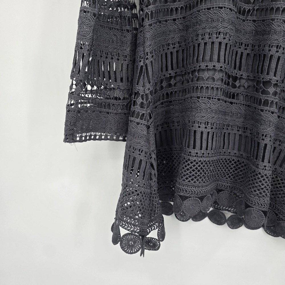 Indigo Soul Womens Charcoal Grey Crochet Lace Scalloped Hem Lined Tunic Top - Picture 5 of 9